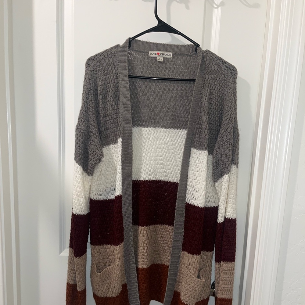 Knit multi color long cardigan